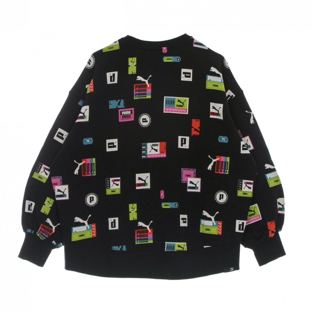 felpa leggera girocollo donna brand love oversized all over print crew BLACK