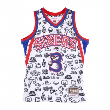 canotta basket uomo nba doodle swingman jersey hardwood classics no 3 allen iverson 1996-97 phi76e WHITE/ORIGINAL TEAM COLORS