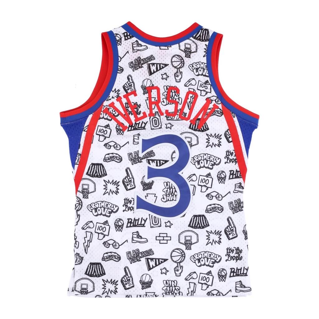 canotta basket uomo nba doodle swingman jersey hardwood classics no 3 allen iverson 1996-97 phi76e WHITE/ORIGINAL TEAM COLORS