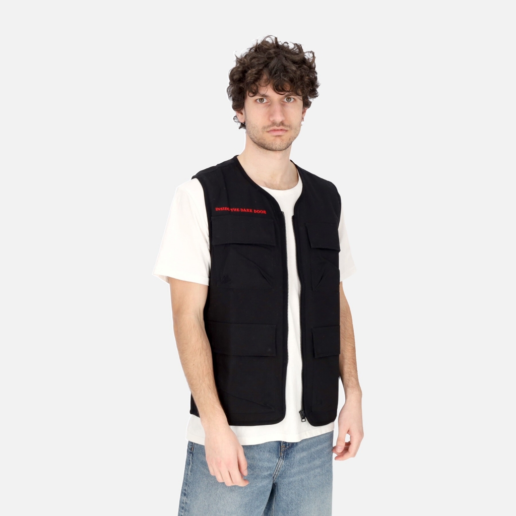 smanicato uomo screaming skull print worker gilet BLACK