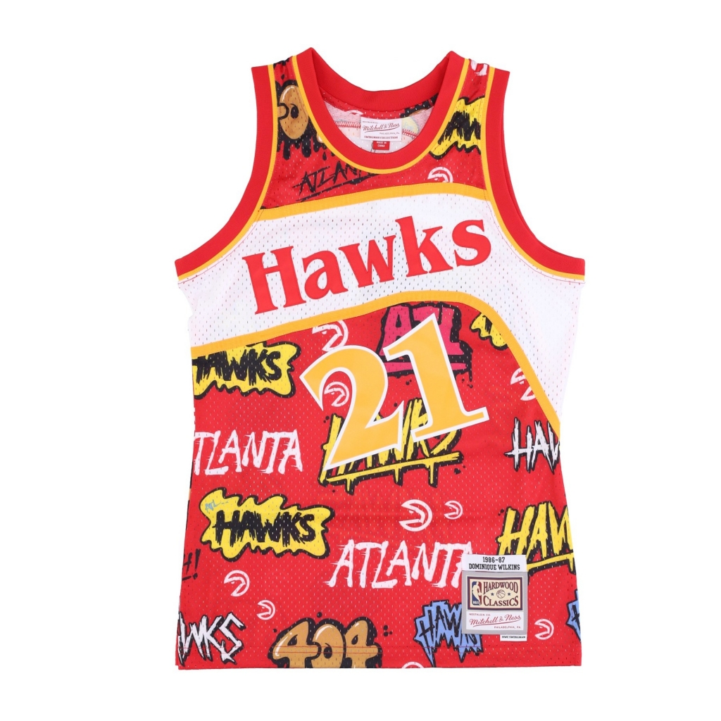 canotta basket uomo nba slap sticker swingman jersey hardwood classics no 21 dominique wilkins 1986-87 atlhaw RED