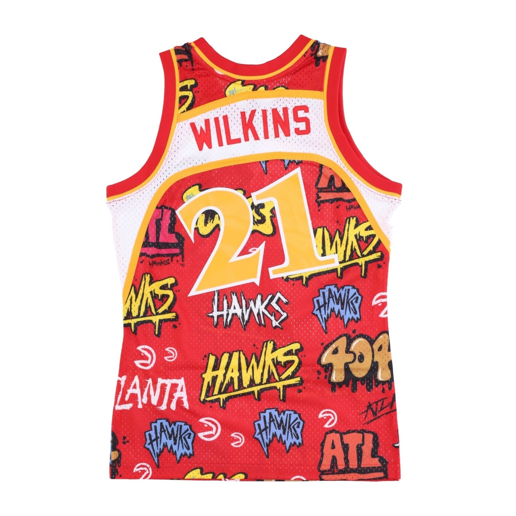 canotta basket uomo nba slap sticker swingman jersey hardwood classics no 21 dominique wilkins 1986-87 atlhaw RED