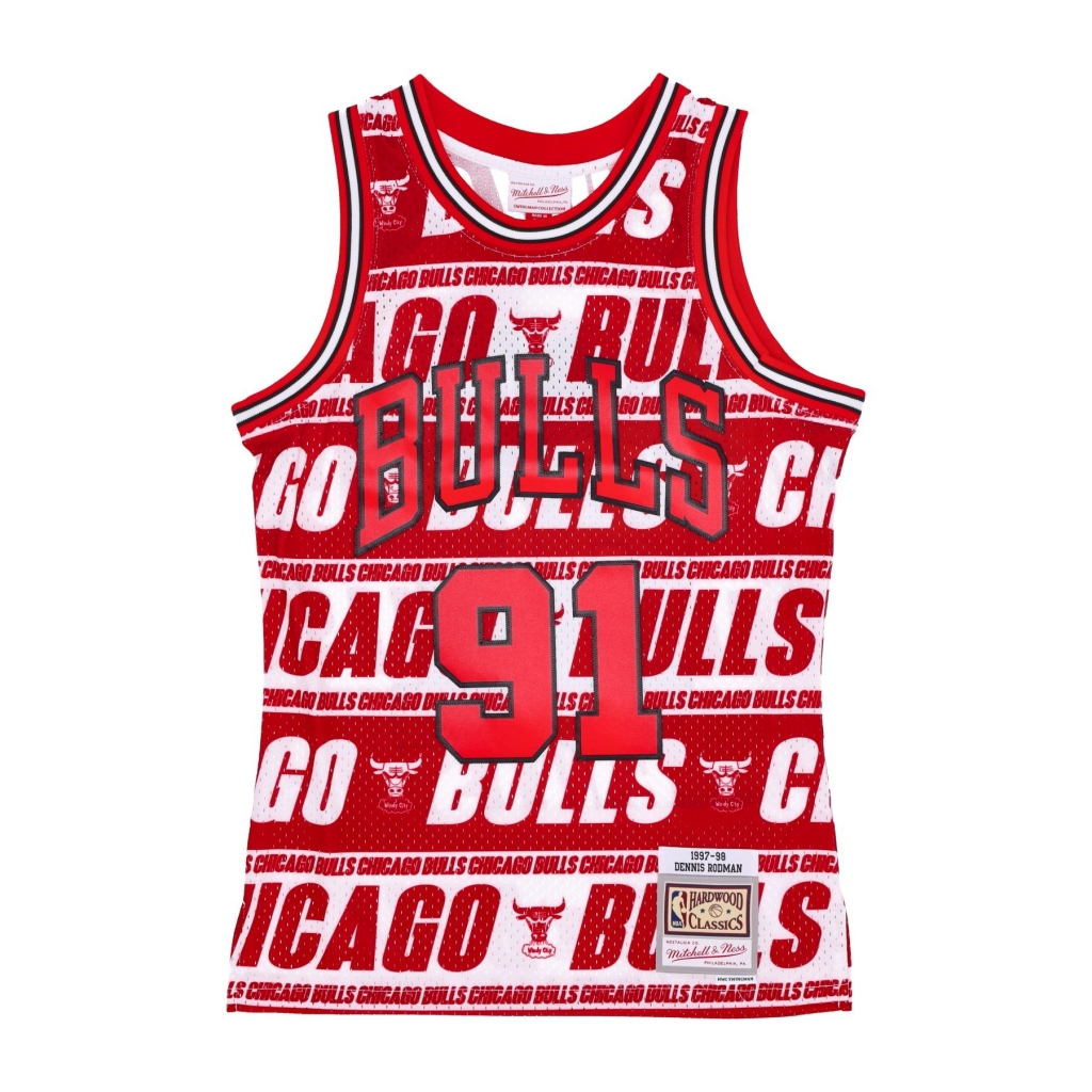 canotta basket uomo nba teamwrap swingman jersey hardwood classics no 91 dennis rodman 1997-98 chibul RED