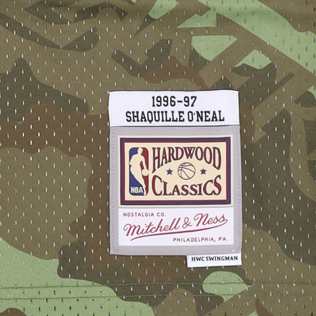 canotta basket uomo nba ghost green camo swingman jersey hardwood classics no 34 shaquille oneal 1996-97 loslak CAMO/GREEN