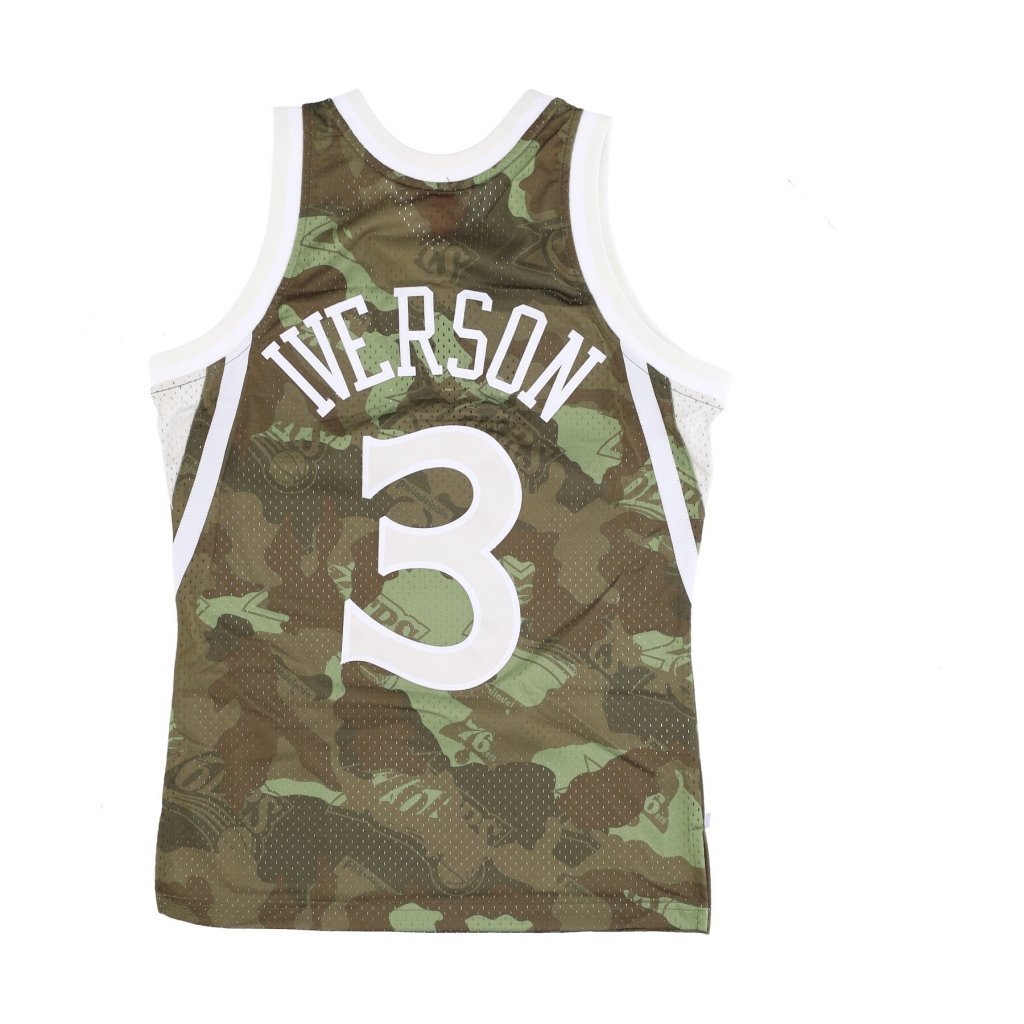 canotta basket uomo nba ghost green camo swingman jersey hardwood classicsno 3 allen iverson 1996-97 phi76e CAMO/GREEN