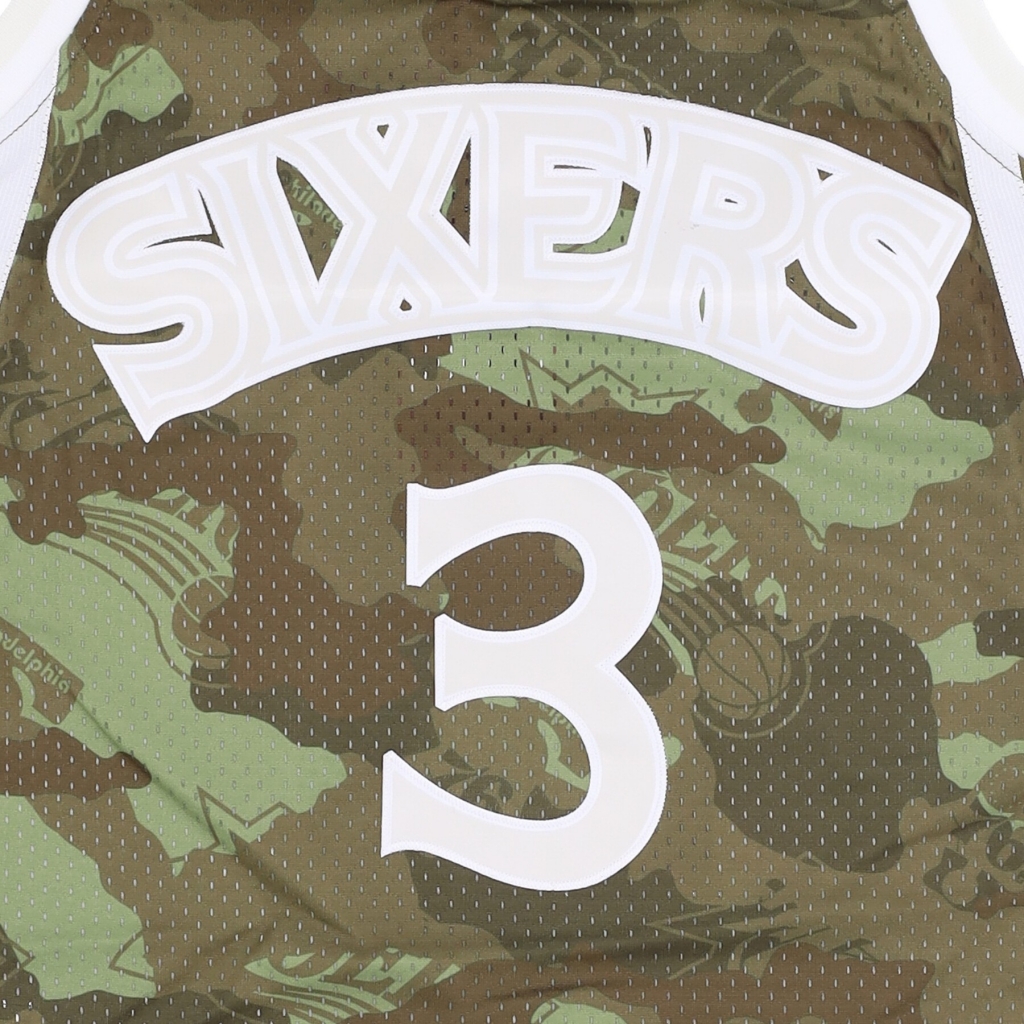 canotta basket uomo nba ghost green camo swingman jersey hardwood classicsno 3 allen iverson 1996-97 phi76e CAMO/GREEN