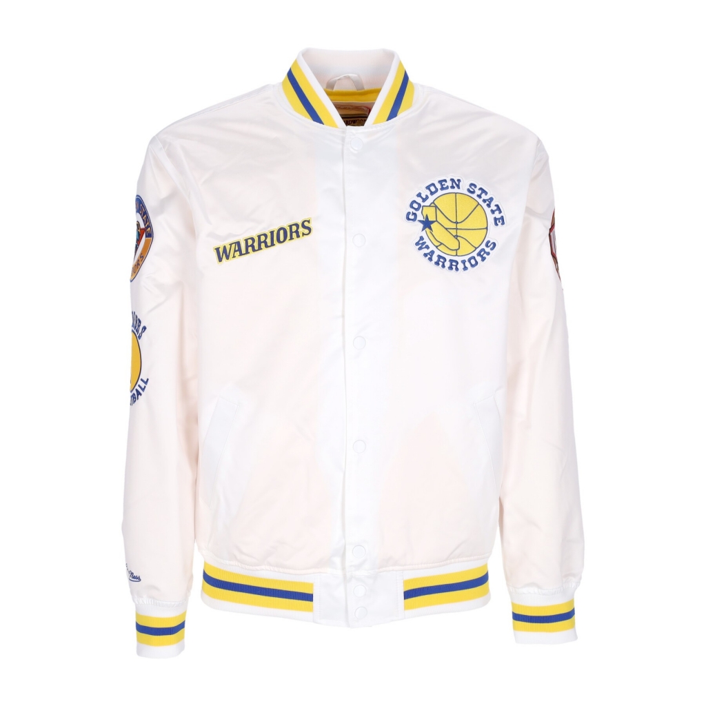 giubbotto bomber uomo nba hometown lw satin jacket hardwood classics golwar WHITE