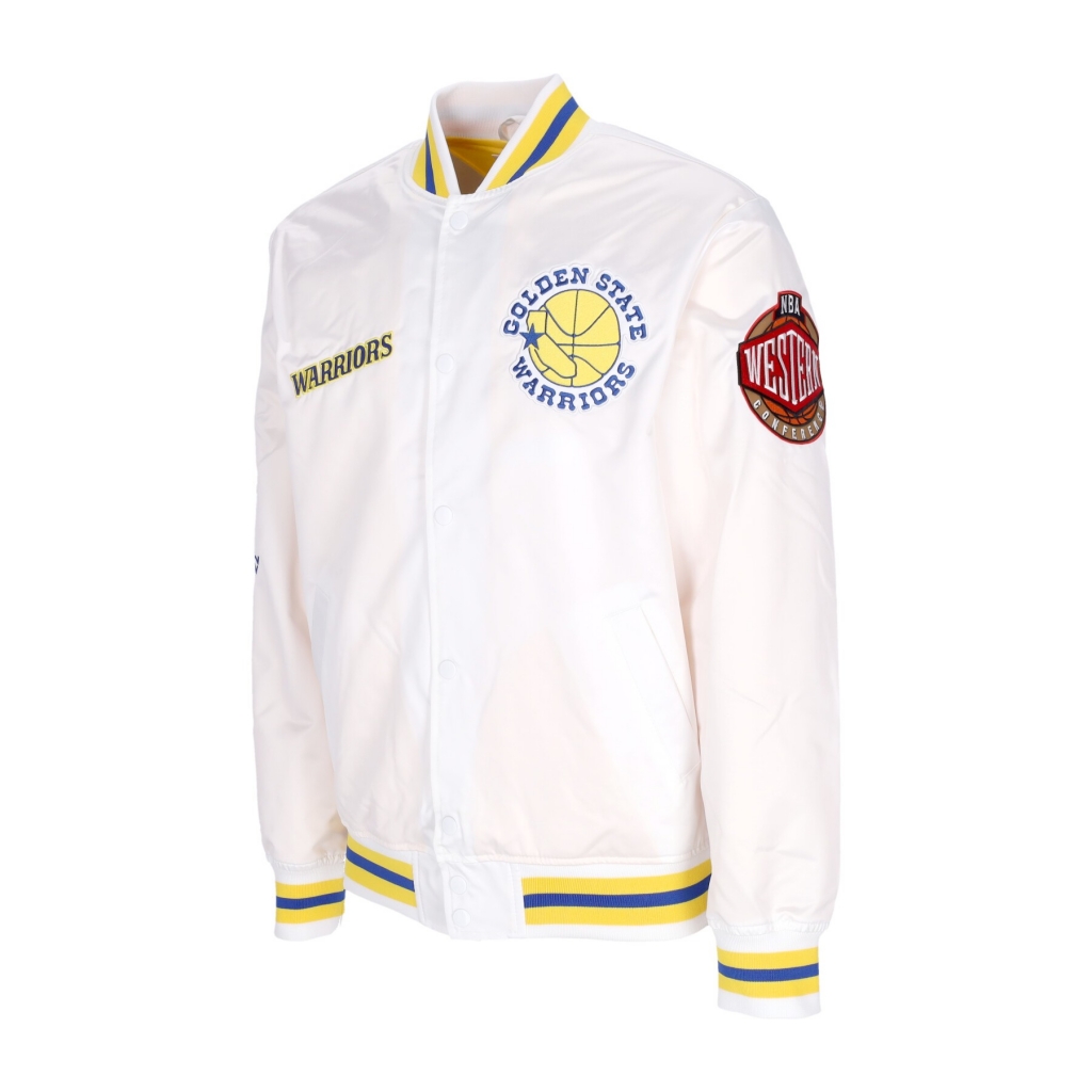 giubbotto bomber uomo nba hometown lw satin jacket hardwood classics golwar WHITE