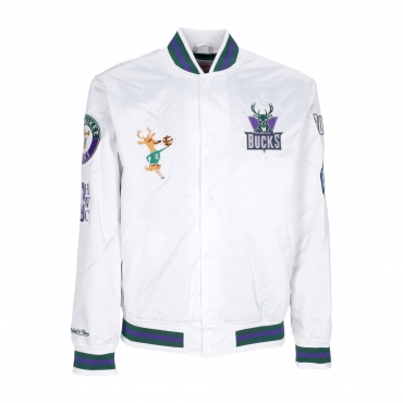 giubbotto bomber uomo nba hometown lw satin jacket hardwood classics milbuc WHITE