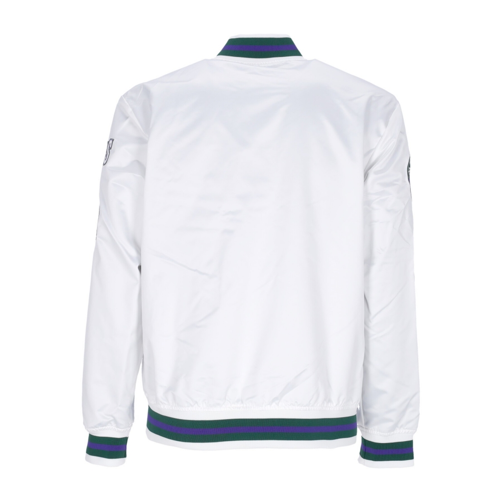 giubbotto bomber uomo nba hometown lw satin jacket hardwood classics milbuc WHITE