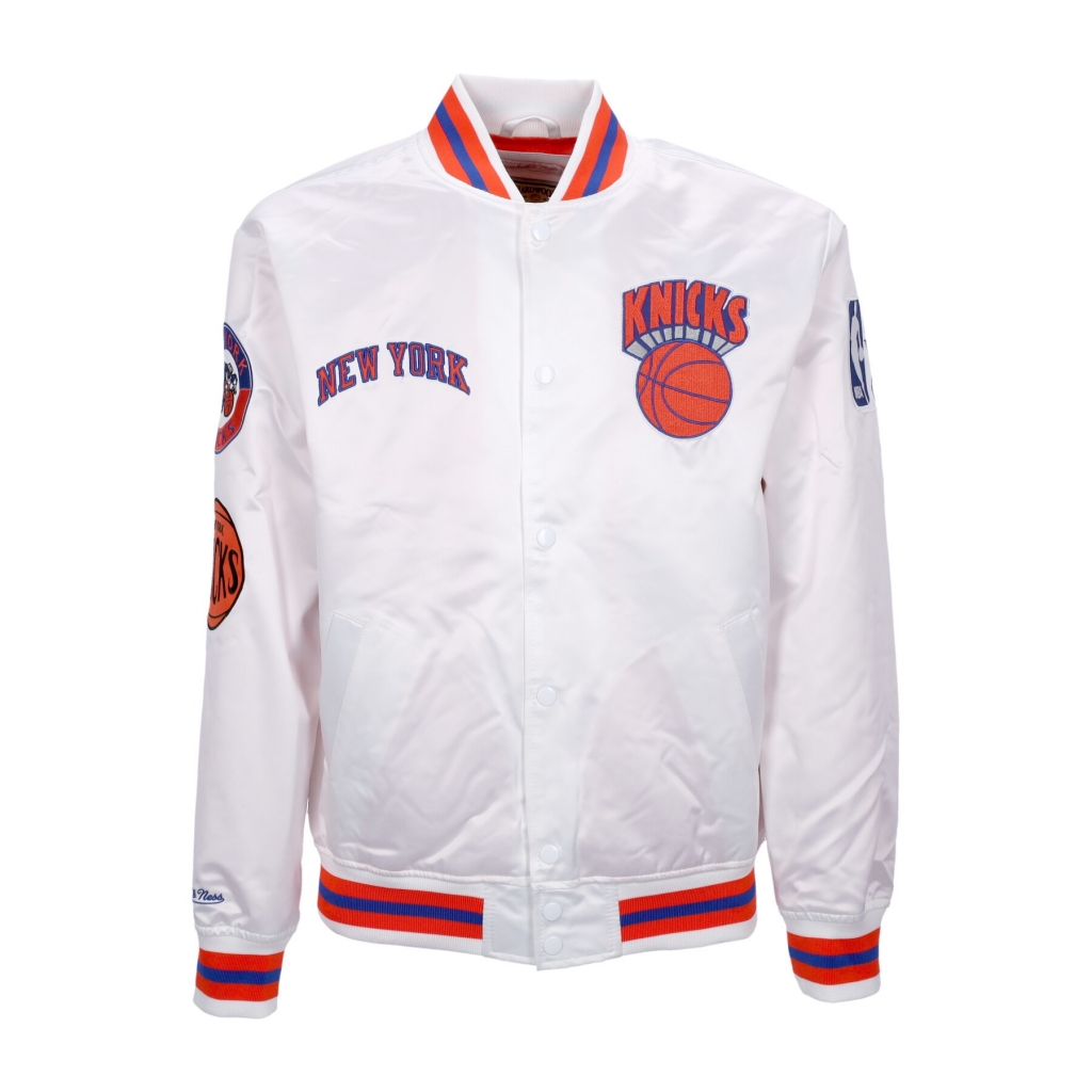 giubbotto bomber uomo nba hometown lw satin jacket hardwood classics neykni WHITE