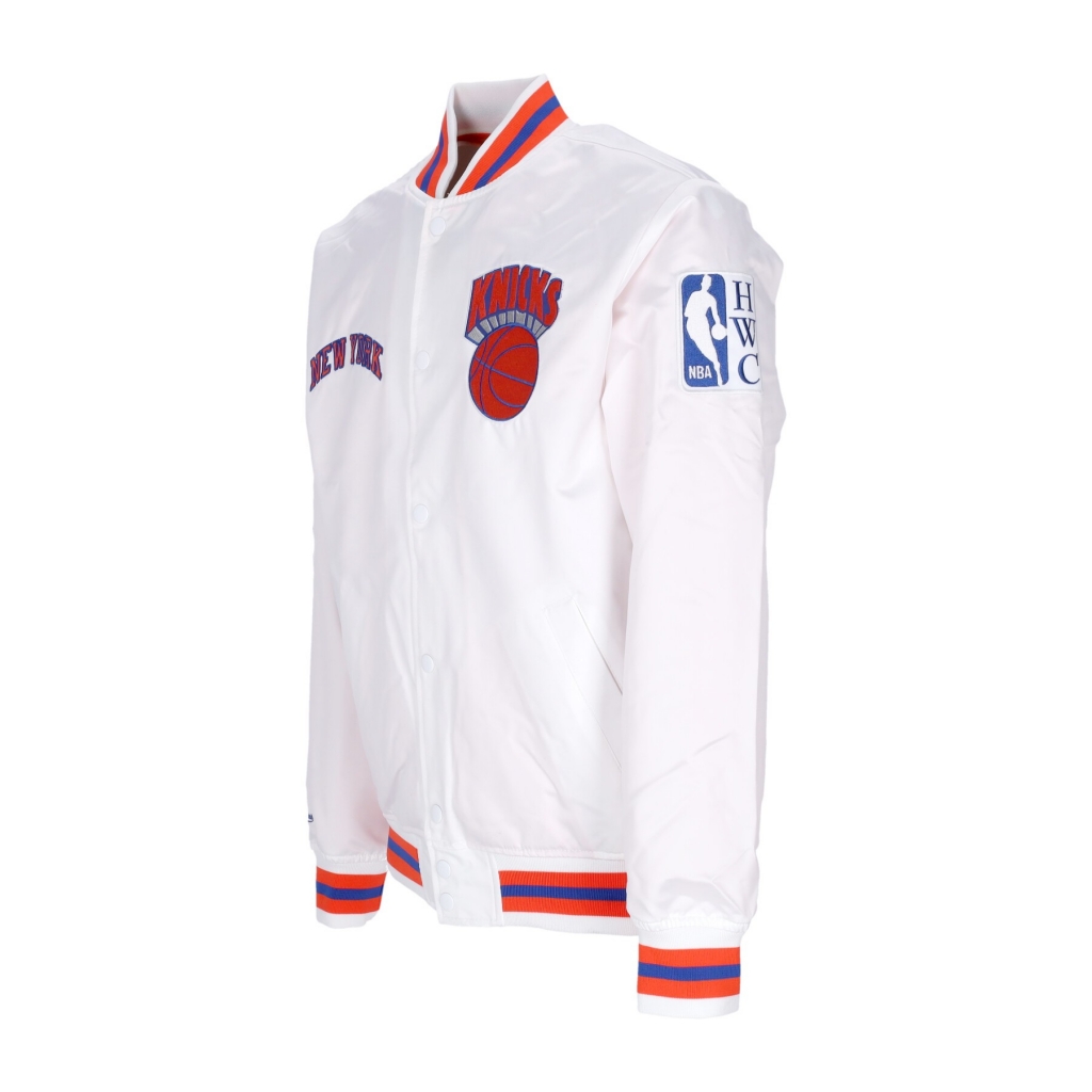 giubbotto bomber uomo nba hometown lw satin jacket hardwood classics neykni WHITE