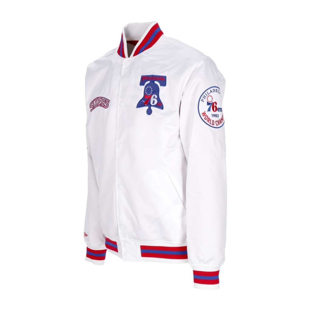 giubbotto bomber uomo nba hometown lw satin jacket hardwood classics phi76e WHITE