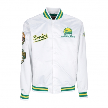 giubbotto bomber uomo nba hometown lw satin jacket hardwood classics seasup WHITE