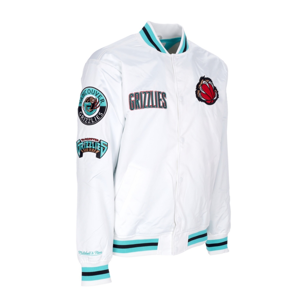 giubbotto bomber uomo nba hometown lw satin jacket hardwood classics vangri WHITE