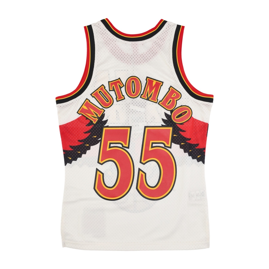 canotta basket uomo nba off white team color swingman jersey hardwood classics 1996 no 55 dikembe mutombo atlhaw