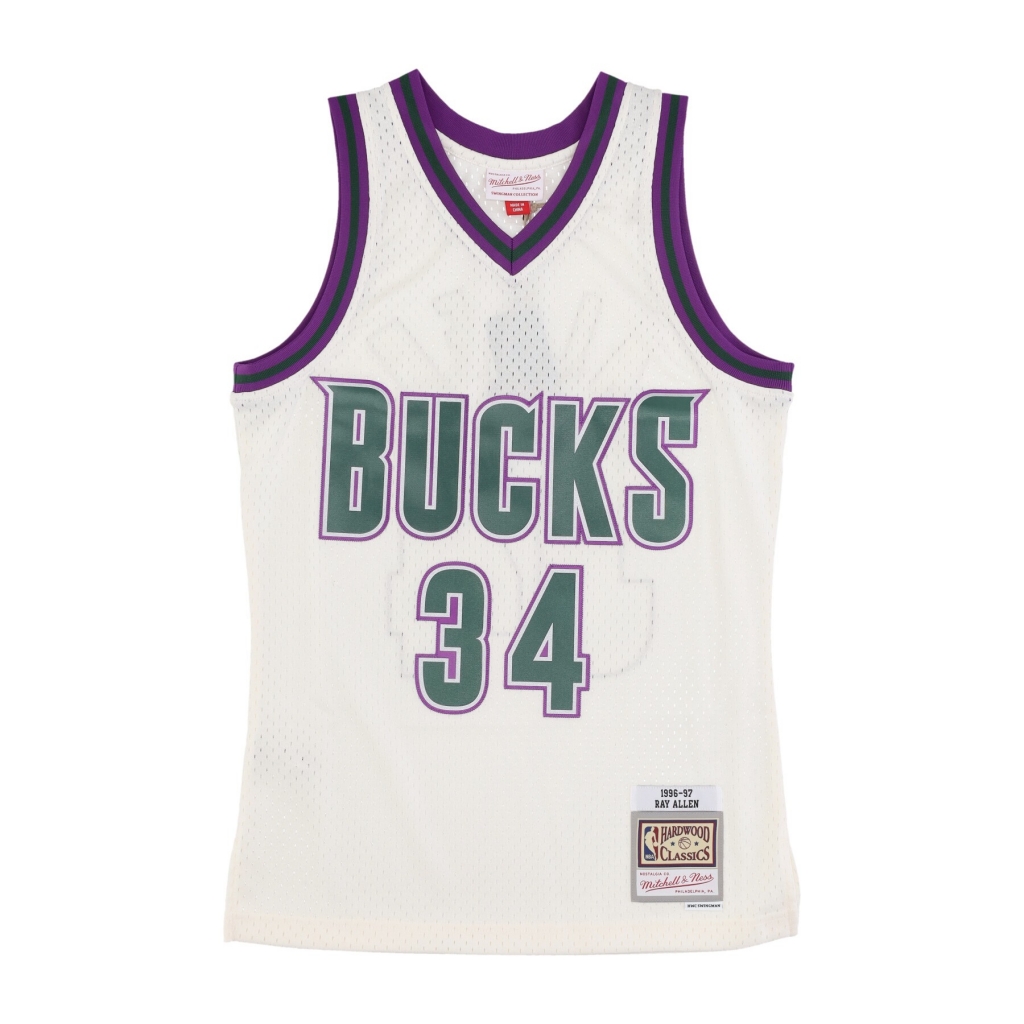 canotta basket uomo nba off white team color swingman jersey hardwood classics 1996 no 34 ray allen milbuc