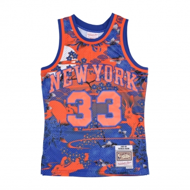 canotta basket uomo nba ah swingman jersey 50 hardwood classics 1985 no 33 patrick ewing neykni BLUE/ORANGE