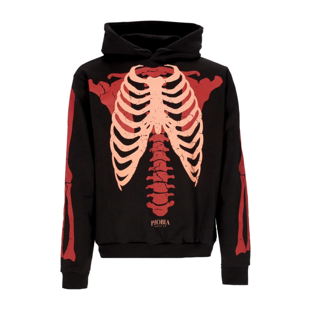 felpa leggera cappuccio uomo skeleton print hoodie BLACK/RED