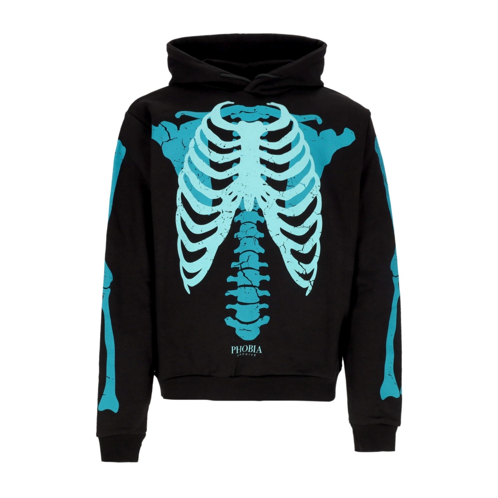 felpa leggera cappuccio uomo skeleton print hoodie BLACK/PETROLIUM