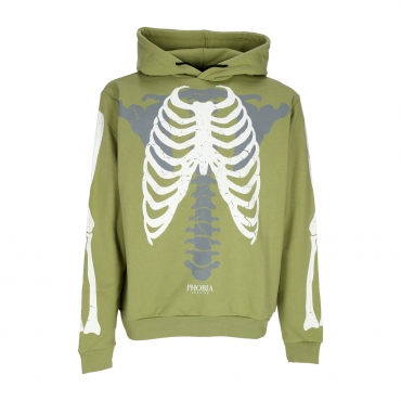 felpa leggera cappuccio uomo skeleton print hoodie GREEN/WHITE