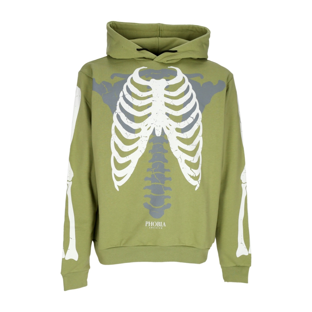 felpa leggera cappuccio uomo skeleton print hoodie GREEN/WHITE