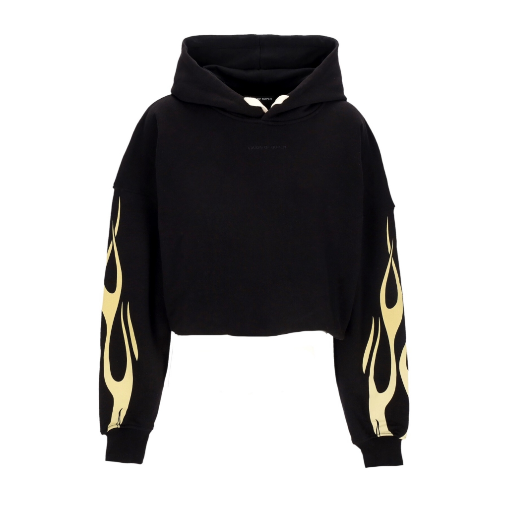 felpa leggera cappuccio donna flames crop hoodie BLACK/OFF WHITE