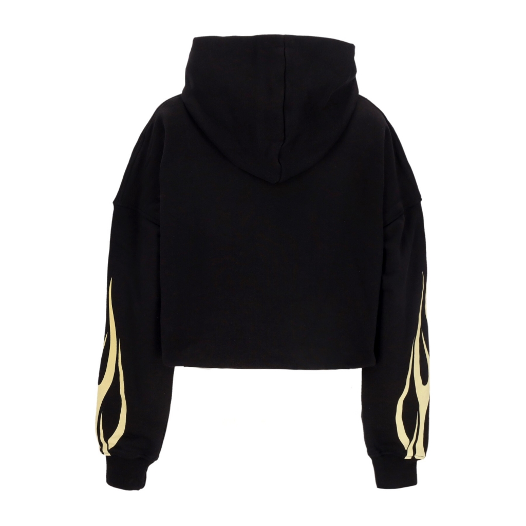 felpa leggera cappuccio donna flames crop hoodie BLACK/OFF WHITE