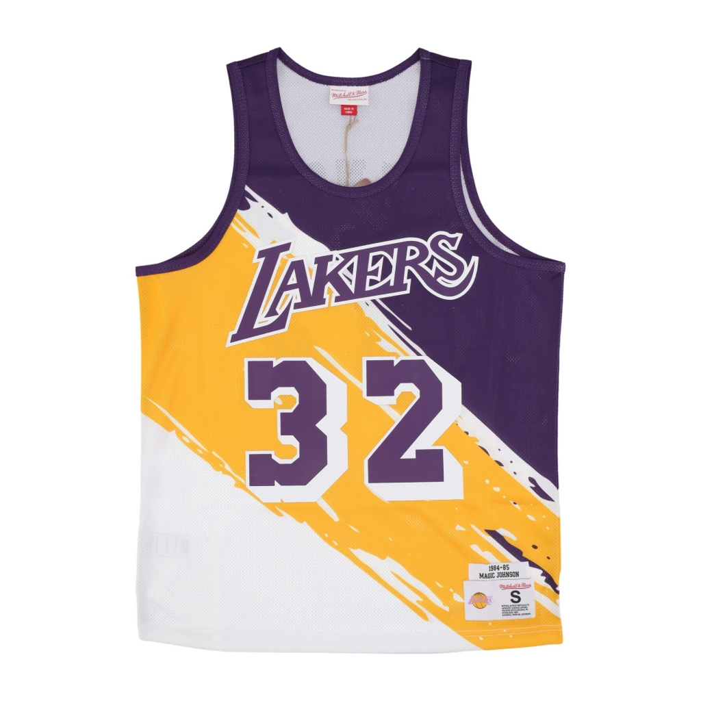 canotta basket uomo nba paint brush mesh tank no 32 magic johnson loslak MULTI/WHITE