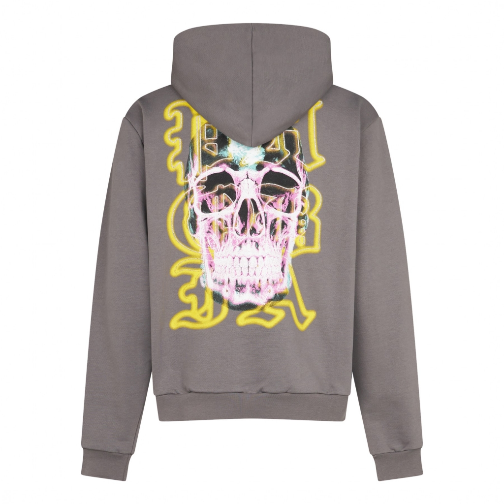 felpa leggera cappuccio uomo skull print hoodie GREY