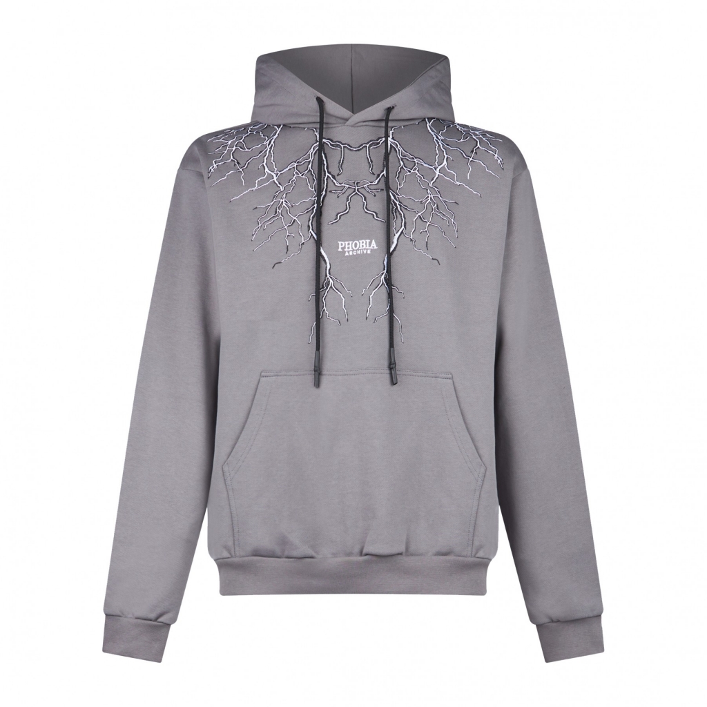 felpa leggera cappuccio uomo embroidery lightning hoodie GREY/WHITE