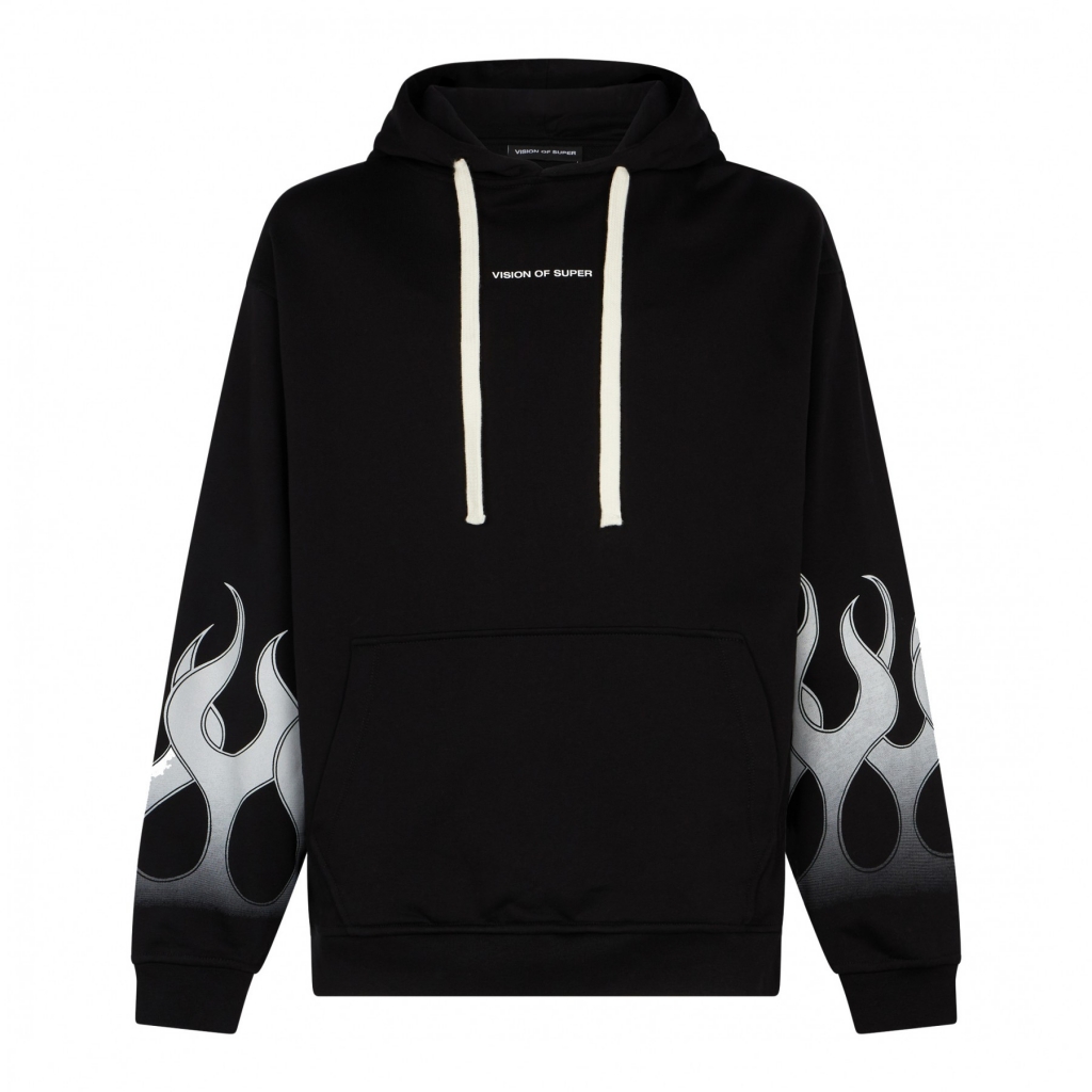 felpa leggera cappuccio uomo racing flames hoodie BLACK/WHITE