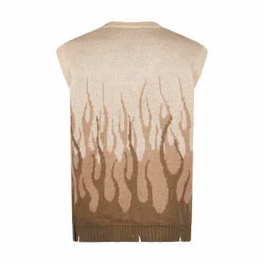 pullover smanicato uomo jacquard flames gilet BEIGE