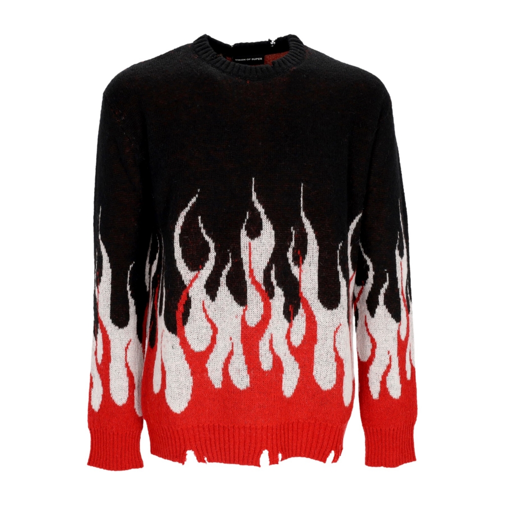 maglione uomo jacquard flames jumper BLACK/RED/WHITE