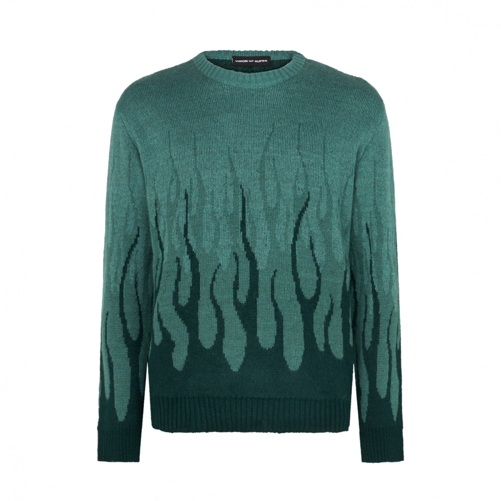 maglione uomo jacquard flames jumper BALSAM GREEN