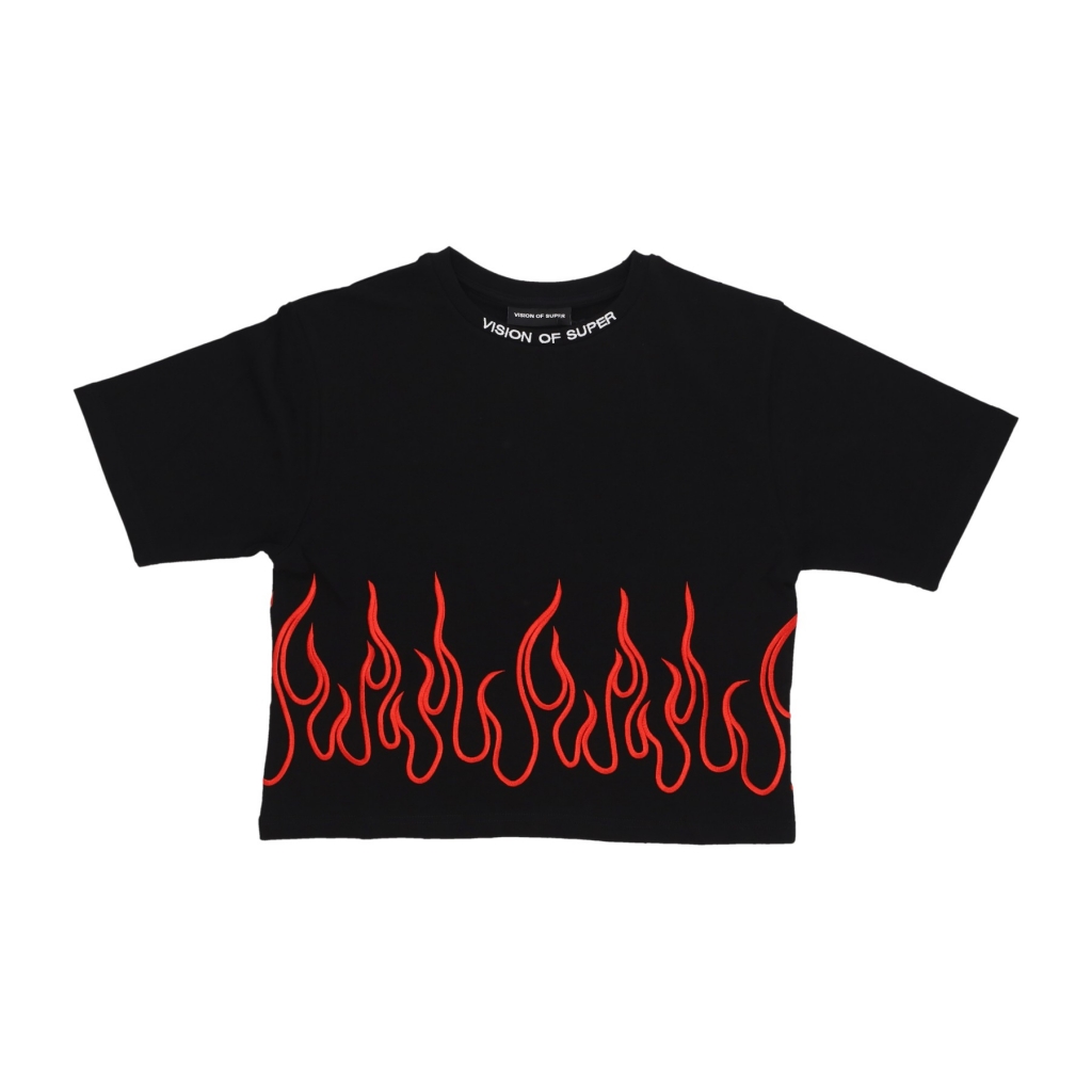 maglietta corta donna embroidered flames tee BLACK/RED