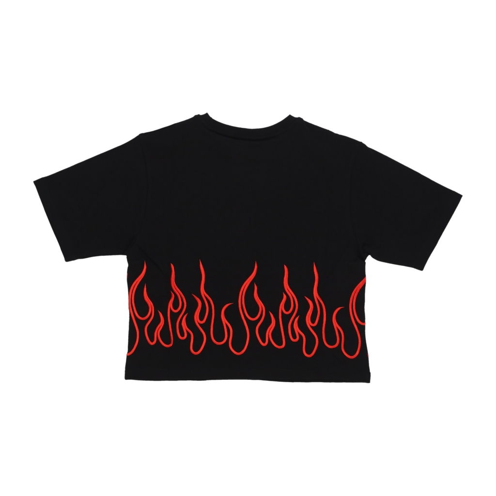 maglietta corta donna embroidered flames tee BLACK/RED