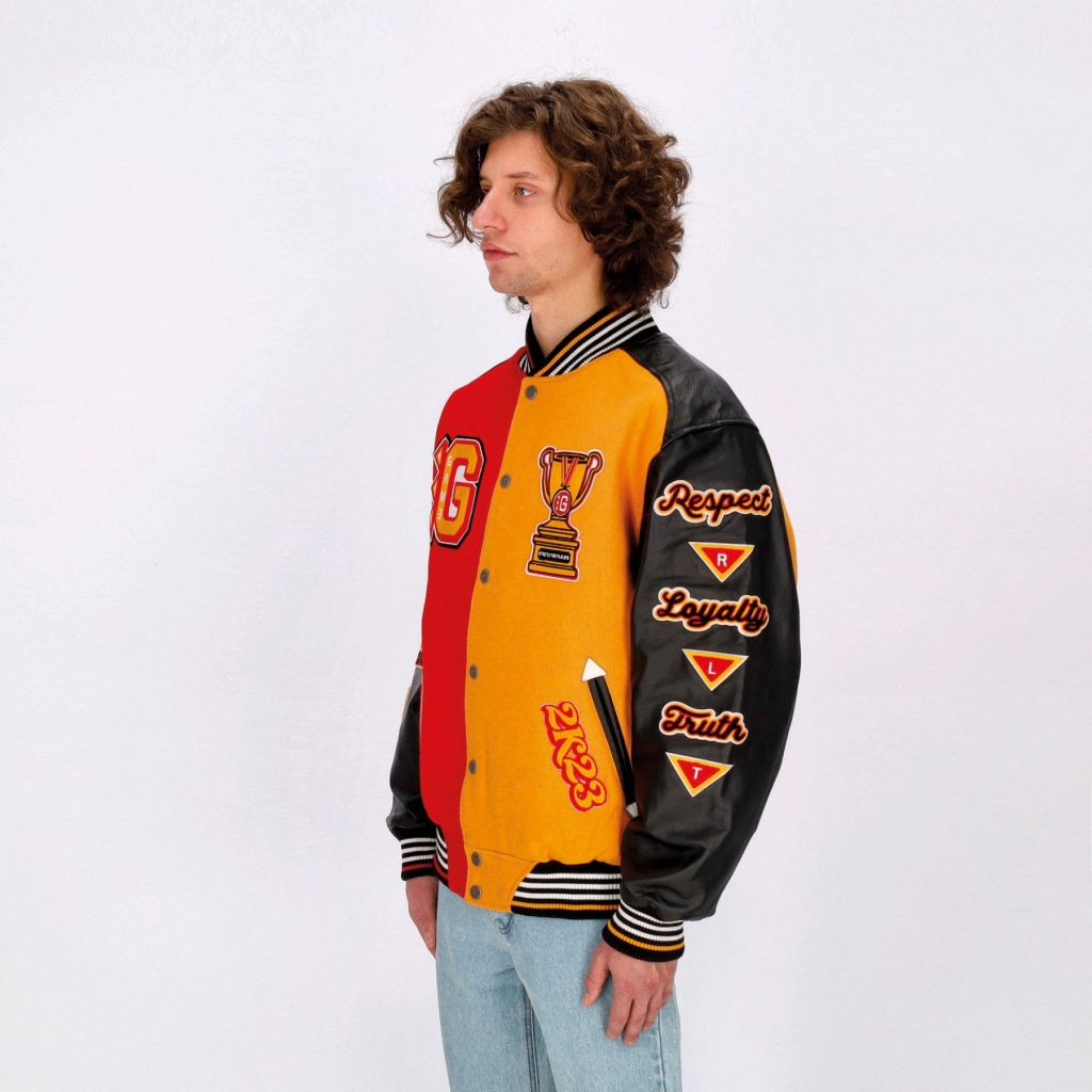 giubbotto college uomo respect loyalty truth varsity jacket JOLLY BLACK/ROYAL RED/MUSTARD