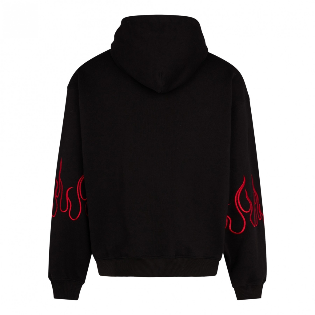 felpa leggera cappuccio zip uomo embroidered flames zip hoodie BLACK/RED