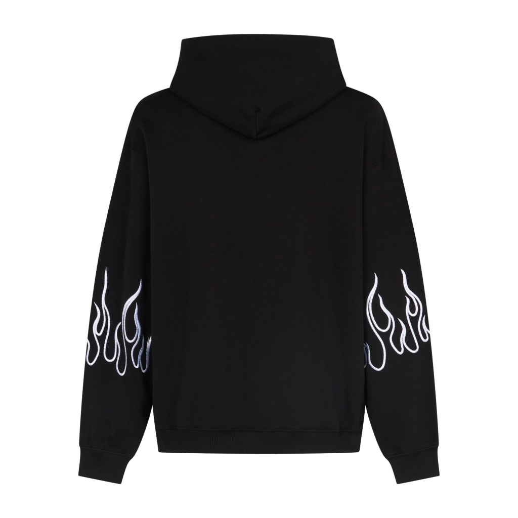 felpa leggera cappuccio zip uomo embroidered flames open hoodie BLACK/WHITE