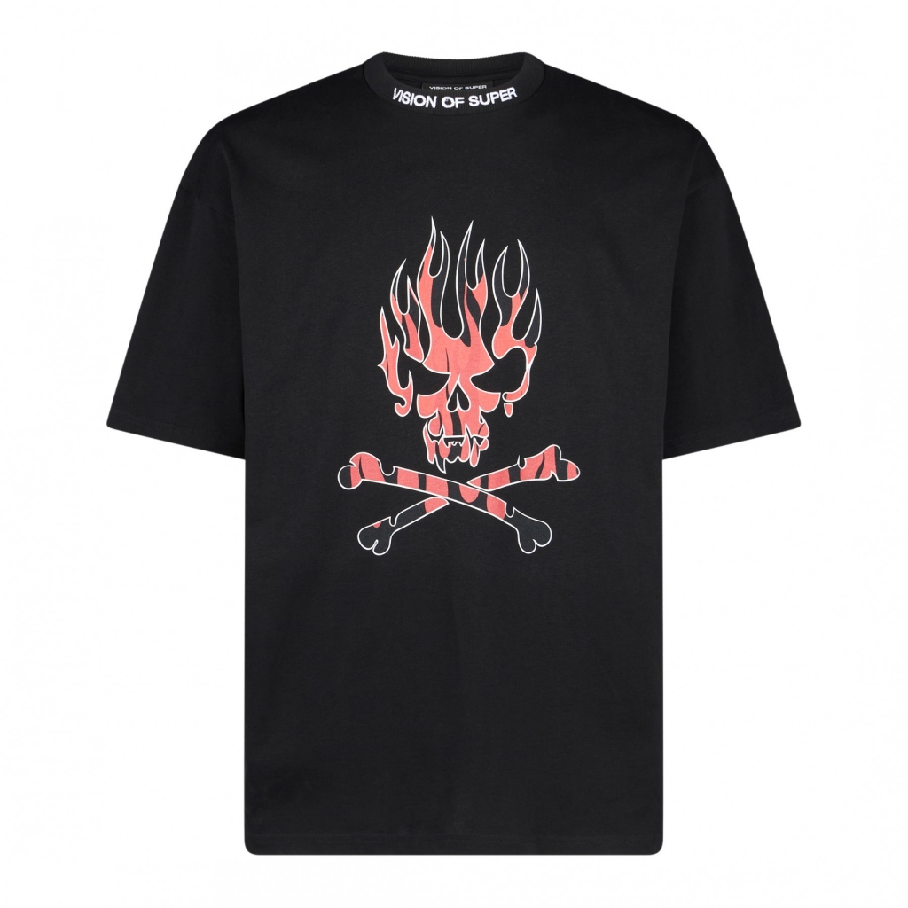 maglietta uomo skull print tee BLACK/RED