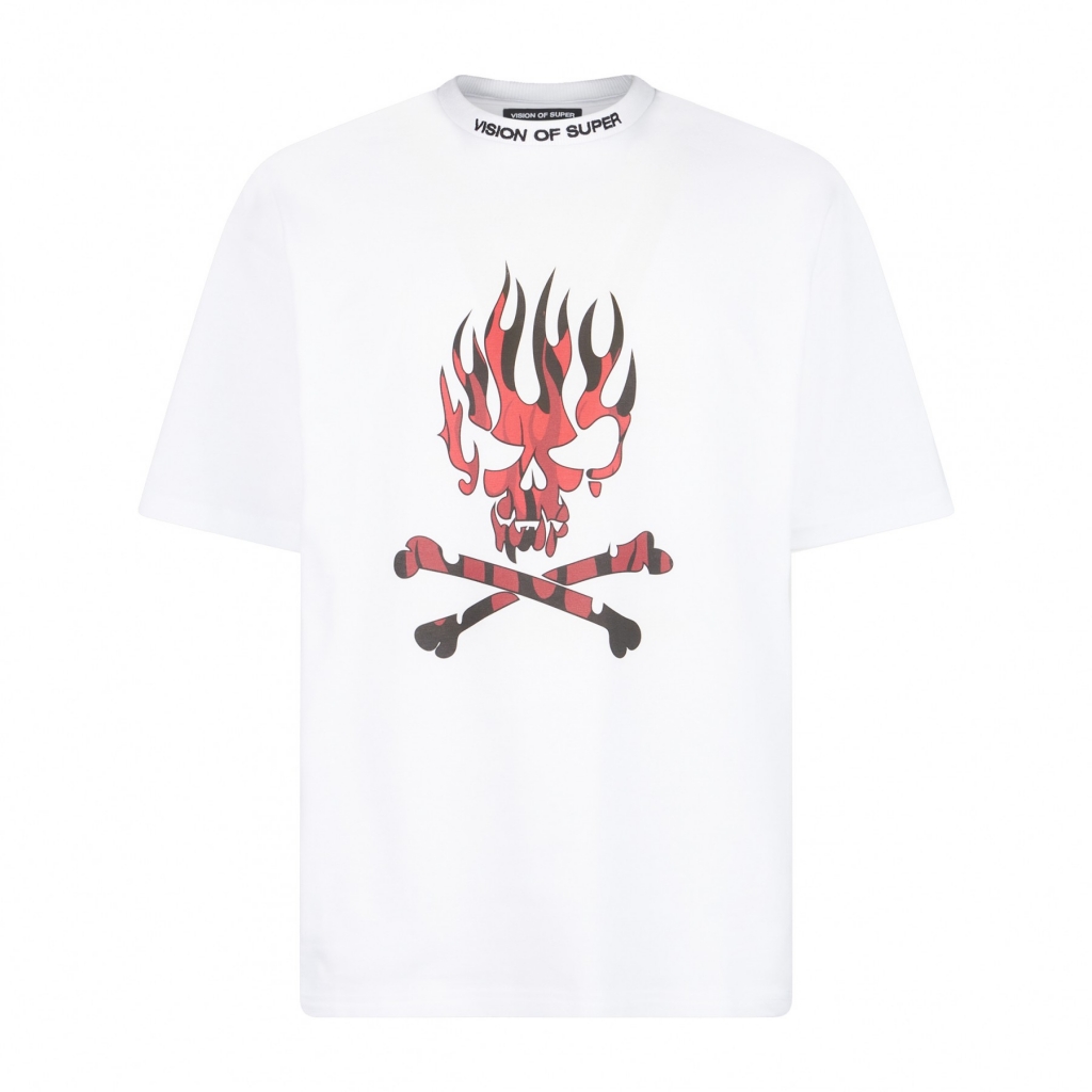 maglietta uomo skull print tee WHITE/RED