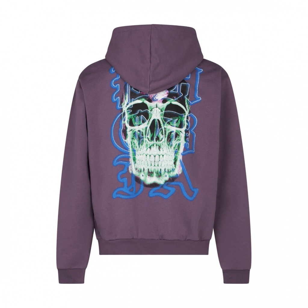 felpa leggera cappuccio uomo skull print hoodie PURPLE