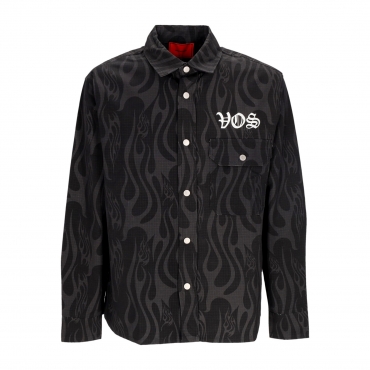 camicia manica lunga uomo aop flames print shirt BLACK