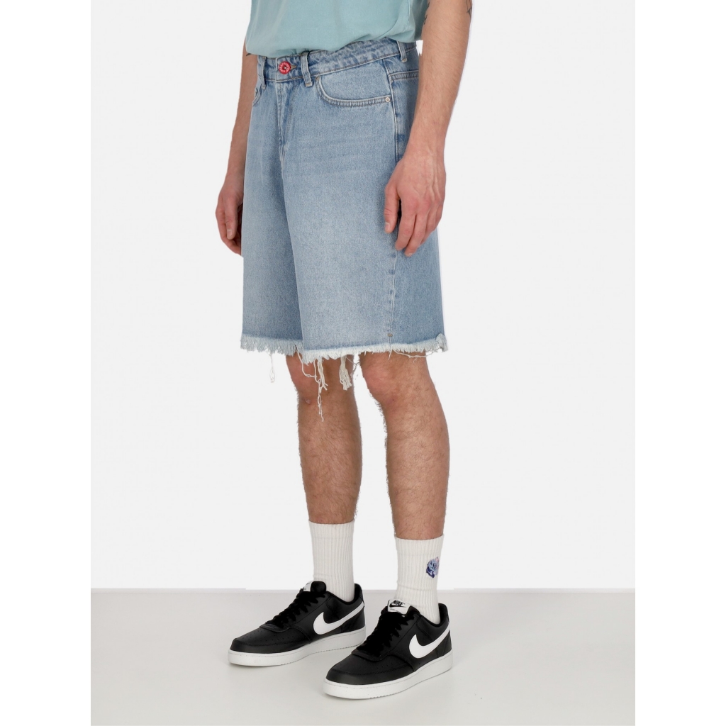 jeans corto uomo printed logo and flames patch shorts BLUE DENIM