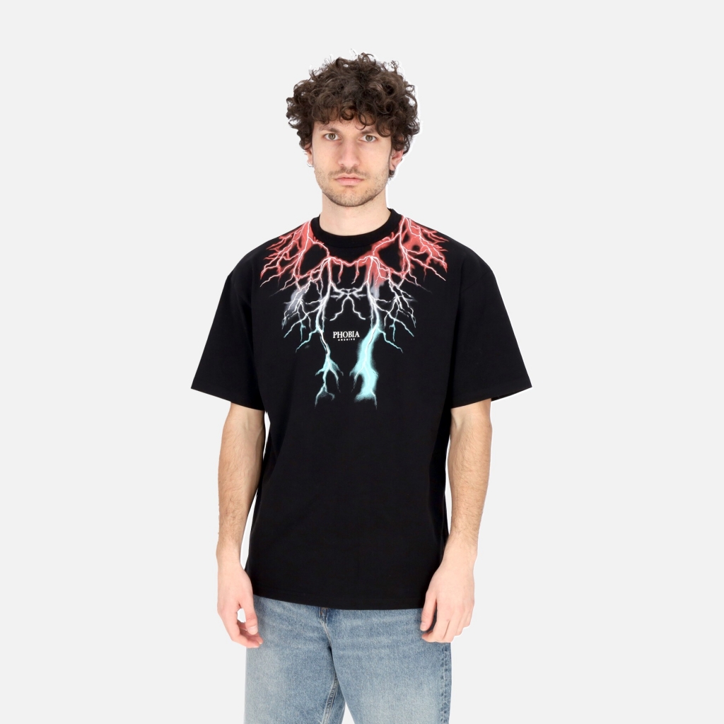 maglietta uomo bicolor lightning print tee BLACK