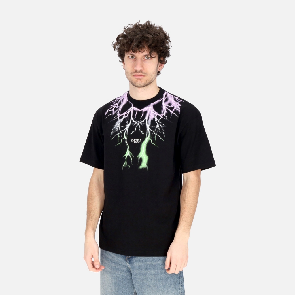 maglietta uomo bicolor lightning print tee BLACK