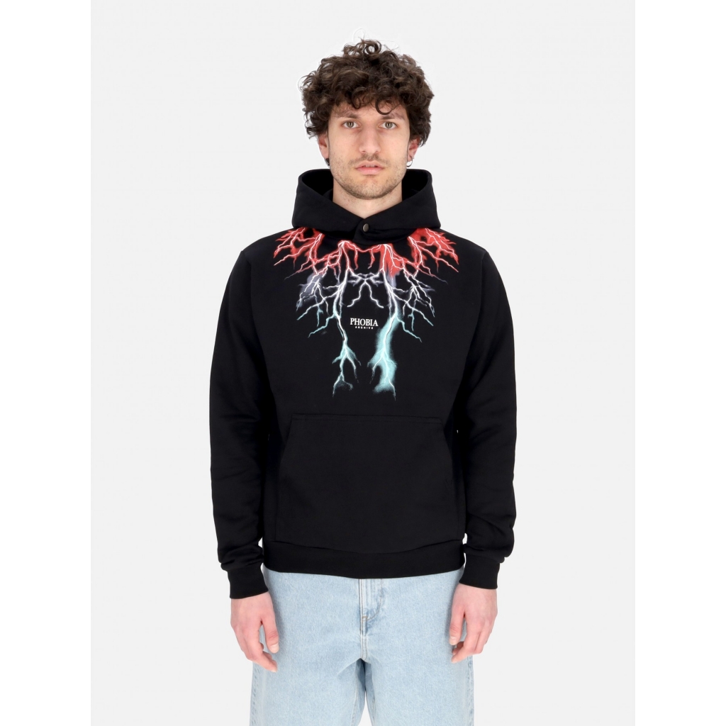 felpa leggera cappuccio uomo bicolor lightning print hoodie BLACK