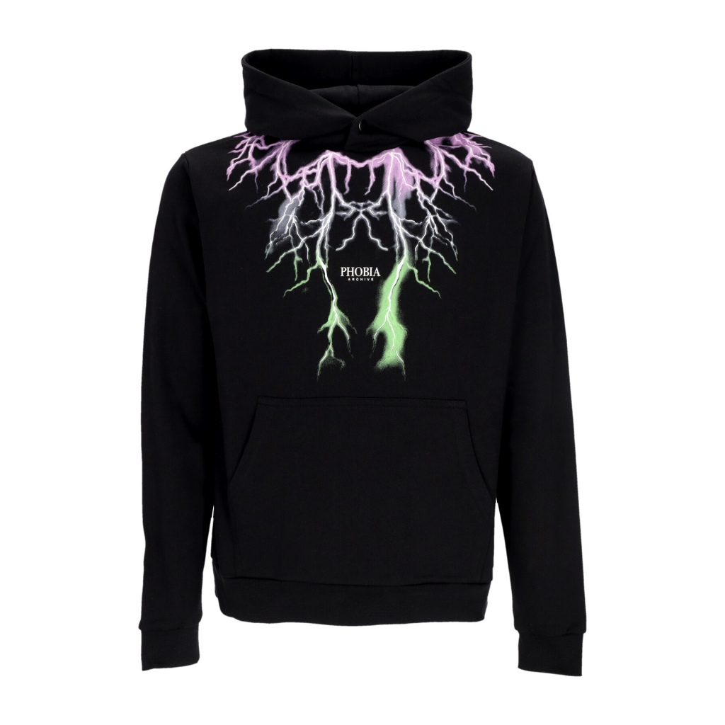 felpa leggera cappuccio uomo bicolor lightning print hoodie BLACK