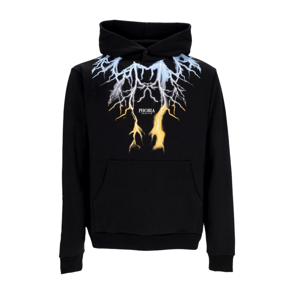 felpa leggera cappuccio uomo bicolor lightning print hoodie BLACK